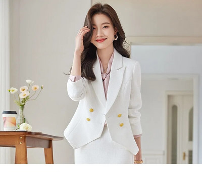 Tesco Elegantni ženski blejzer kompleti suknji za uredske dame Nepravilan sako Set suknji za profesionalne žene conjunto feminino