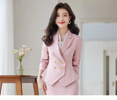 Tesco Elegantni ženski blejzer kompleti suknji za uredske dame Nepravilan sako Set suknji za profesionalne žene conjunto feminino