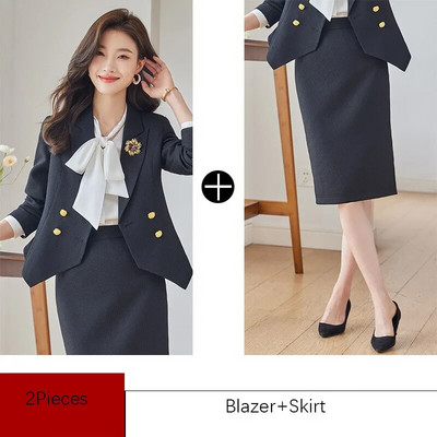 Tesco Elegantni ženski blejzer kompleti suknji za uredske dame Nepravilan sako Set suknji za profesionalne žene conjunto feminino