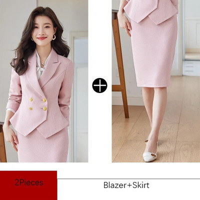 Tesco Elegantni ženski blejzer kompleti suknji za uredske dame Nepravilan sako Set suknji za profesionalne žene conjunto feminino