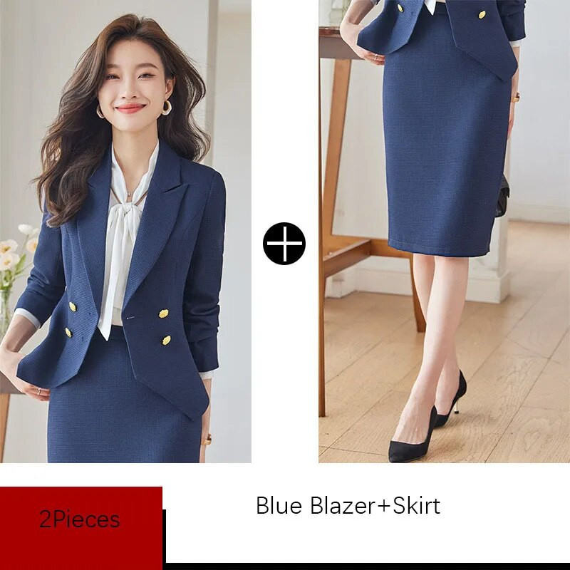 Tesco Elegantni ženski blejzer kompleti suknji za uredske dame Nepravilan sako Set suknji za profesionalne žene conjunto feminino