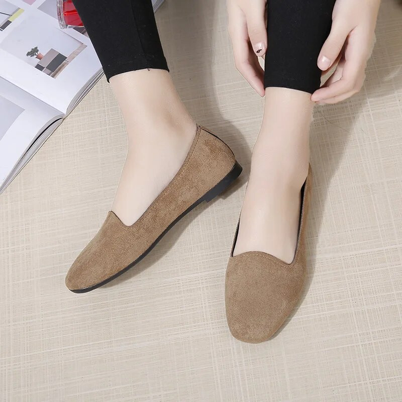 Ženske cipele za slobodno vrijeme Balerinke s četvrtastim vrhom Ženske cipele za čamac Ženske udobne mokasine Mokasine od antilop kože Mokasine za trudnice