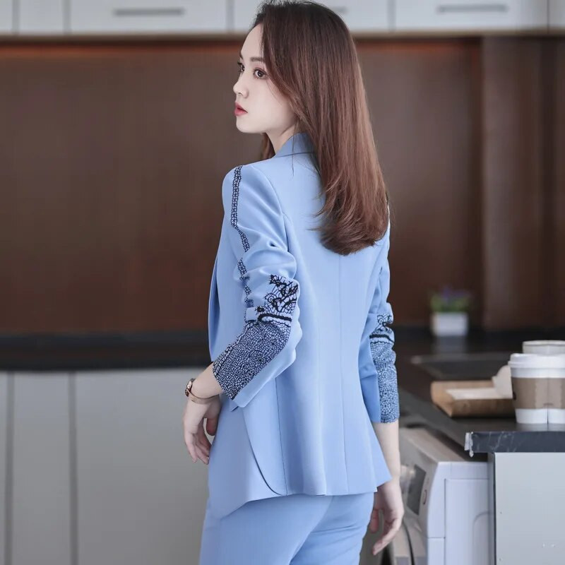 Tesco Ležerno žensko odijelo 2-dijelni sako dugih rukava Pencil Hlače za ured Profesionalno žensko odijelo Modno odijelo