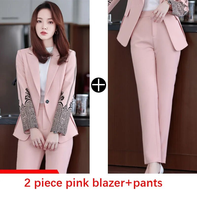 Tesco Ležerno žensko odijelo 2-dijelni sako dugih rukava Pencil Hlače za ured Profesionalno žensko odijelo Modno odijelo