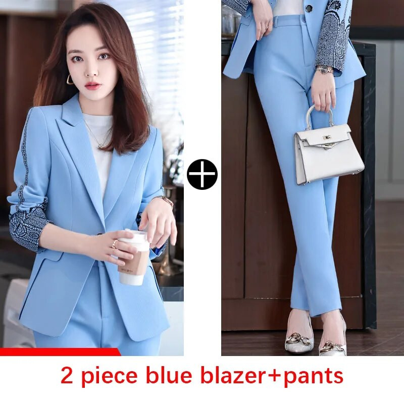 Tesco Ležerno žensko odijelo 2-dijelni sako dugih rukava Pencil Hlače za ured Profesionalno žensko odijelo Modno odijelo