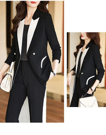 Tesco γυναικείο φθινοπωρινό κοστούμι αντίθεσης συνονθύλευμα χρώματος blazer κοστούμι για κυρία Επίσημο επαγγελματικό κοστούμι για γυναίκες Φορέστε blazer mujer
