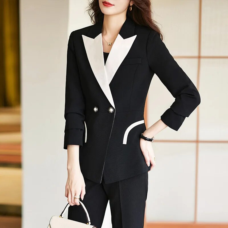 Tesco Žensko jesensko odijelo Sako u kontrastnoj boji Patchwork Odijelo za dame Svečana poslovna odijela za žene Nosite sako mujer