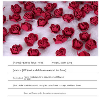 500 бр. Цвете 3,5 СМ изкуствена пяна PE розови глави Направи си сам рози за Свети Валентин Сватбена декорация на кутия за бонбони Материали за цветя