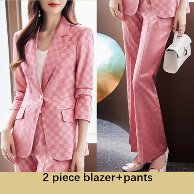 Tesco Elegantni dvodijelni set za žene Karirano odijelo Blazer dugih rukava Šifra hlače za uredsku odjeću Ženski conjunto feminino