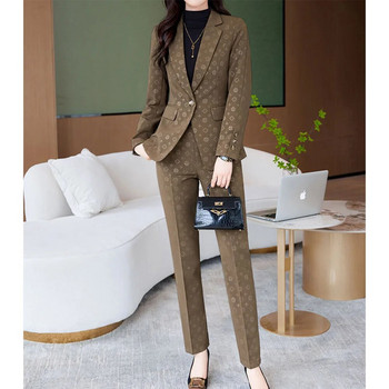 Tesco 2 τεμαχίων γυναικείο κοστούμι με στάμπα Παντελόνι μακρυμάνικο Blazer Κομψό Senior Jacket Suit For Office Lady conjunto feminino