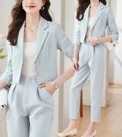 Tesco bleiser naiste ülikond lühike jope pükste ülikond kontoris daamile Moodne kõrge vöökohaga pükste komplekt magusaks tutvumiseks conjunto feminino