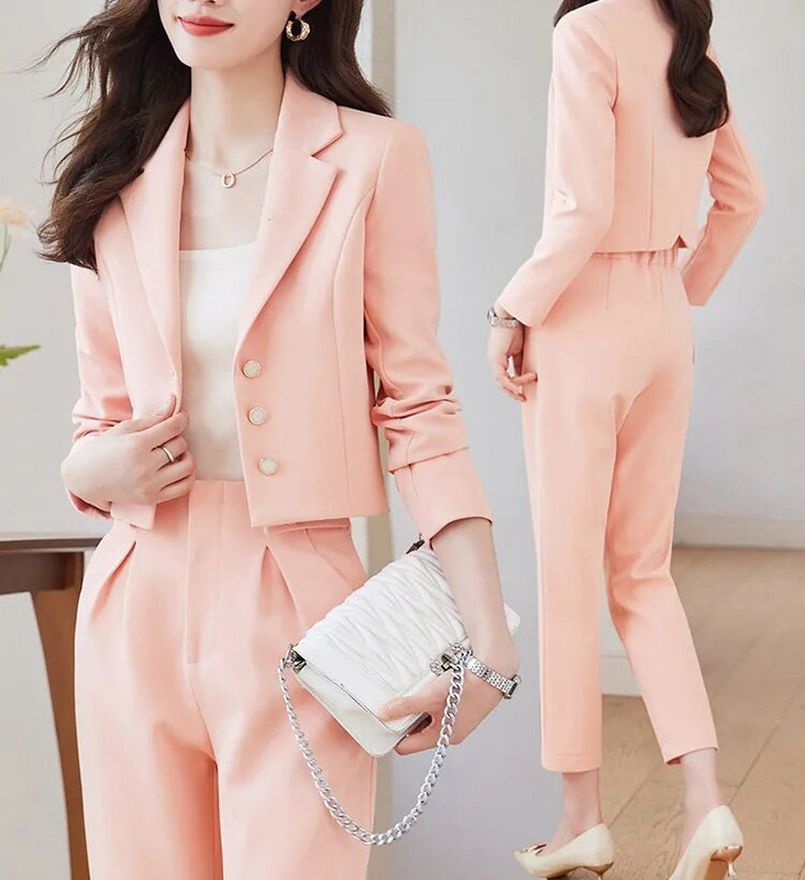 Tesco bleiser naiste ülikond lühike jope pükste ülikond kontoris daamile Moodne kõrge vöökohaga pükste komplekt magusaks tutvumiseks conjunto feminino