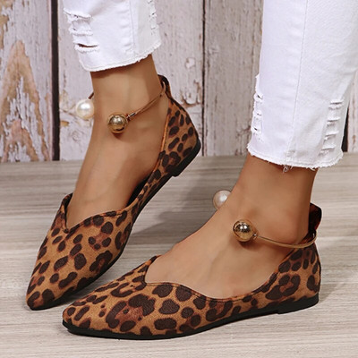 Luxury Beaded Pearly γυναικεία παπούτσια Flats Leopard σανδάλια 2023 Άνοιξη Καλοκαίρι Γυναικεία παπούτσια χορού μπαλέτου Casual loafer σανδάλια παπούτσια