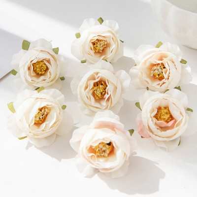 10PC Umjetno cvijeće za scrapbooking Vjenčane dekoracije Božićni vijenac Kućna soba Lažni svileni božur Kapa Luk vrtne ruže