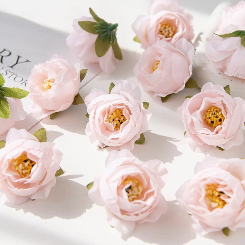 10PC Umjetno cvijeće za scrapbooking Vjenčane dekoracije Božićni vijenac Kućna soba Lažni svileni božur Kapa Luk vrtne ruže