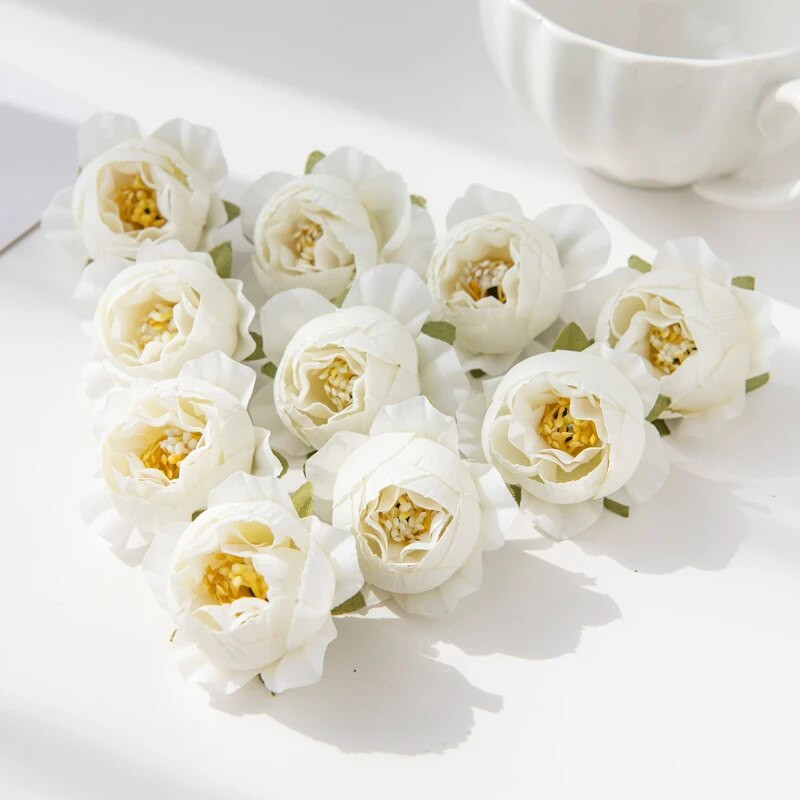 10PC Umjetno cvijeće za scrapbooking Vjenčane dekoracije Božićni vijenac Kućna soba Lažni svileni božur Kapa Luk vrtne ruže