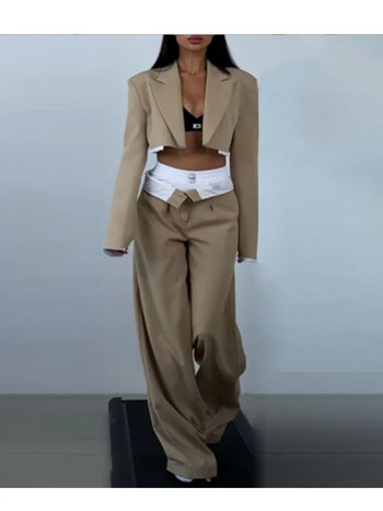 Γυναικείο κοστούμι Tesco Γαλλικού στυλ Κοντό σετ ζιβάγκο Παντελόνι ίσιο πόδι Ζωντανό κοστούμι casual outfits για γιορτινό blazer mujer
