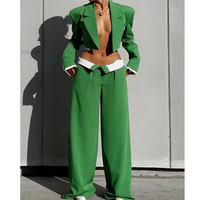 Tesco francia stílusú női többszintes öltöny rövid blézer szettek Egyenes szárú nadrágok élénk öltöny Alkalmi ruhák ünnepi blézer mujer