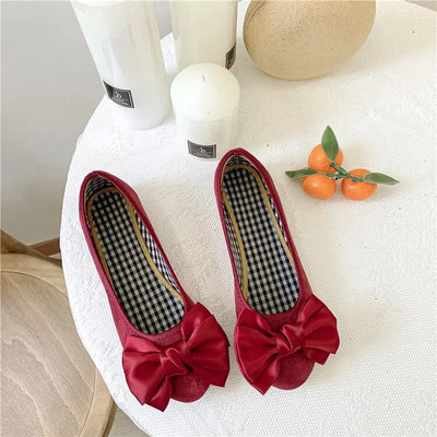 2022. g. Jaunas modes, vispiemērotākā temperamenta sieviešu apavi, vienkrāsaini bantes apavi ar apaļu galvu