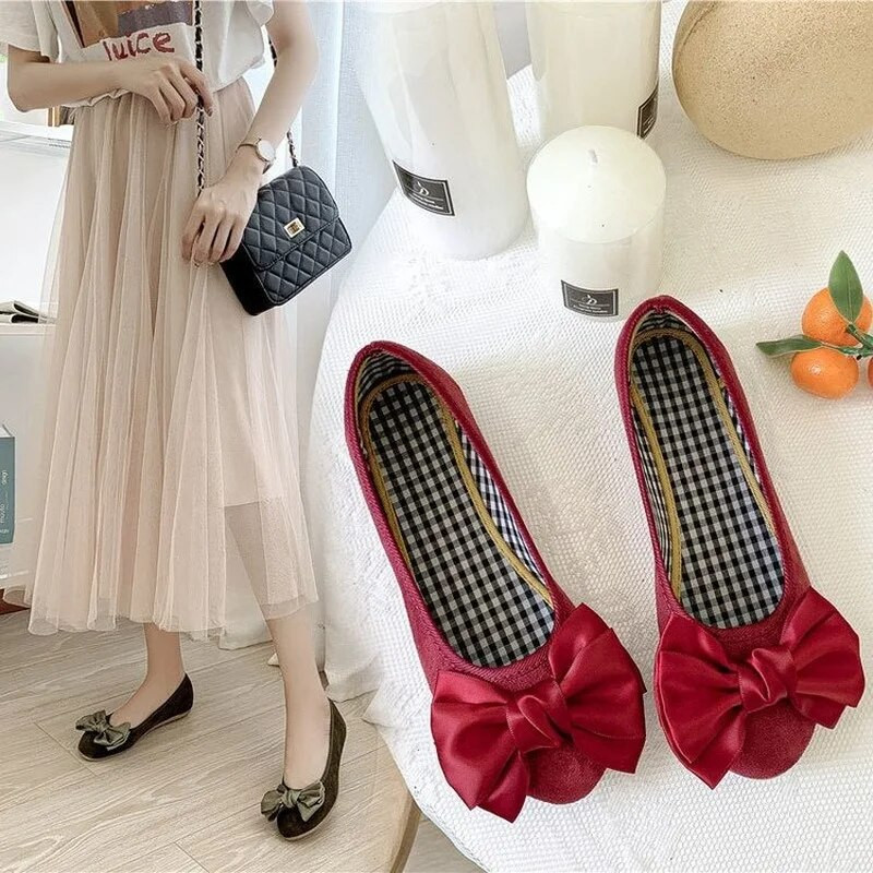 2022. g. Jaunas modes, vispiemērotākā temperamenta sieviešu apavi, vienkrāsaini bantes apavi ar apaļu galvu