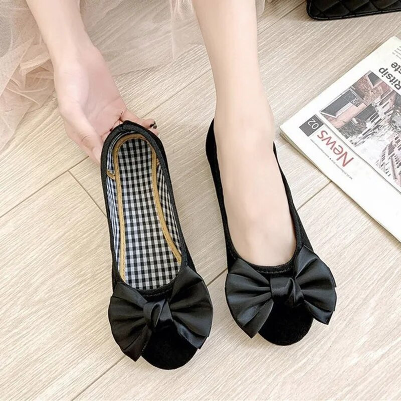 2022. g. Jaunas modes, vispiemērotākā temperamenta sieviešu apavi, vienkrāsaini bantes apavi ar apaļu galvu