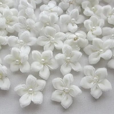 20 tk 25 mm valge U pick Velet Ribbon Flower Bauhinia W/pärli aplikatsioonid Pulmad