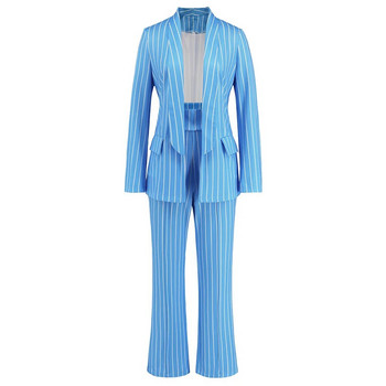 Tesco Casual Chic γυναικείο κοστούμι με ρίγες τσέπες Blazer ίσιο φαρδύ παντελόνι σετ μόδας για ταξίδια Street Wear conjunto femininos