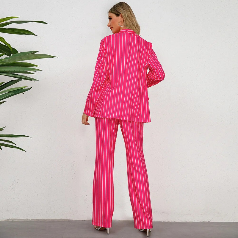 Tesco alkalmi elegáns női öltöny, csíkos zsebek, blézer, egyenes, bő nadrágok divatos készletek utazáshoz, utcai viselethez conjunto femininos