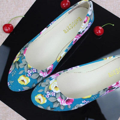 Liela izmēra Sieviešu dzīvokļi Ziedi Slip on Plakanas kurpes Drukāt Balets Dzīvokļi Sieviešu laivu kurpes Ziedu ķepas sekla kurpe zapatos mujer