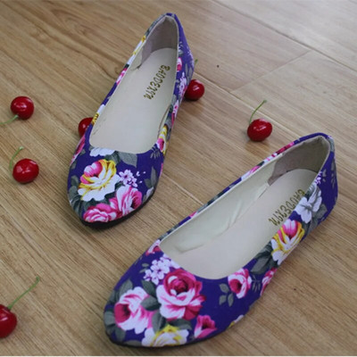 Liela izmēra Sieviešu dzīvokļi Ziedi Slip on Plakanas kurpes Drukāt Balets Dzīvokļi Sieviešu laivu kurpes Ziedu ķepas sekla kurpe zapatos mujer