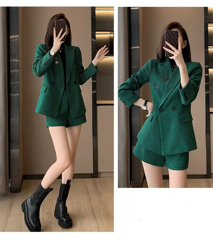 Tesco blejzer Žensko odijelo Karirani blejzer Kratke hlače Odijelo s hlačama Modni ležerni ženski komplet za uredsku zabavu u ženskom obliku chandal mujer