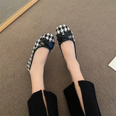 Ženske ravne cipele s kopčom za remen Mary Jane za žene Karirane ravne cipele s rešetkastom niskom petom Dizajnerske cipele s četvrtastim prstima zapatillas mujer 9843N