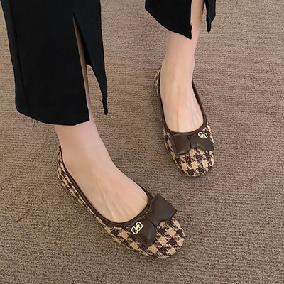 Ženske ravne cipele s kopčom za remen Mary Jane za žene Karirane ravne cipele s rešetkastom niskom petom Dizajnerske cipele s četvrtastim prstima zapatillas mujer 9843N