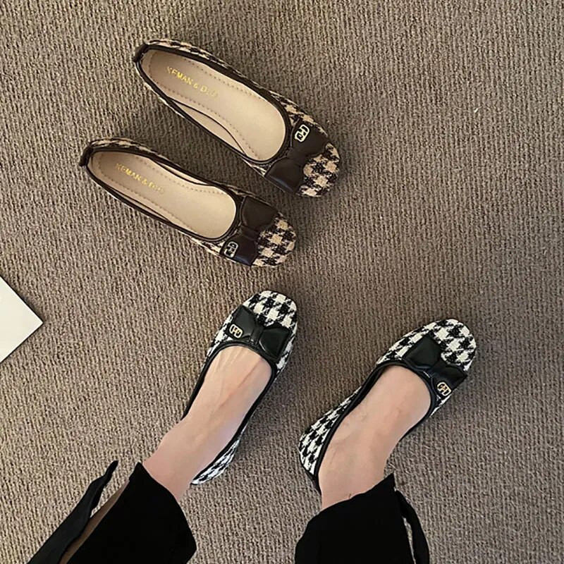 Ženske ravne cipele s kopčom za remen Mary Jane za žene Karirane ravne cipele s rešetkastom niskom petom Dizajnerske cipele s četvrtastim prstima zapatillas mujer 9843N