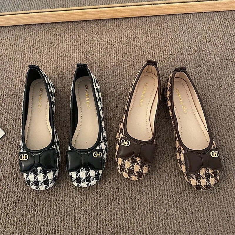 Ženske ravne cipele s kopčom za remen Mary Jane za žene Karirane ravne cipele s rešetkastom niskom petom Dizajnerske cipele s četvrtastim prstima zapatillas mujer 9843N