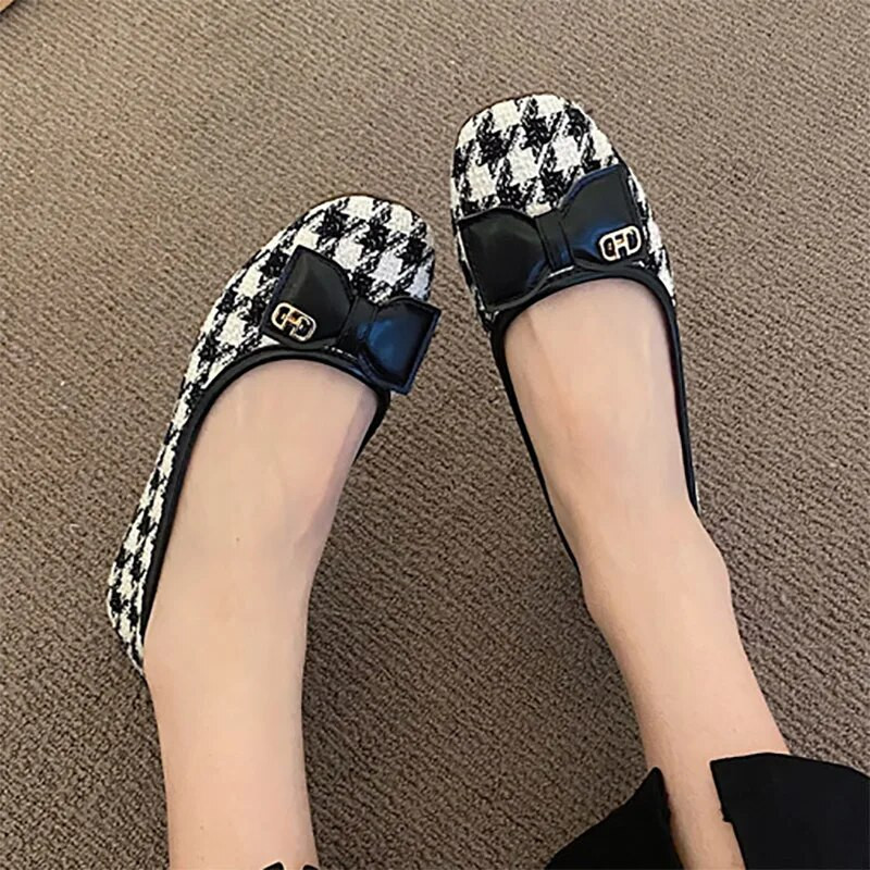 Ženske ravne cipele s kopčom za remen Mary Jane za žene Karirane ravne cipele s rešetkastom niskom petom Dizajnerske cipele s četvrtastim prstima zapatillas mujer 9843N