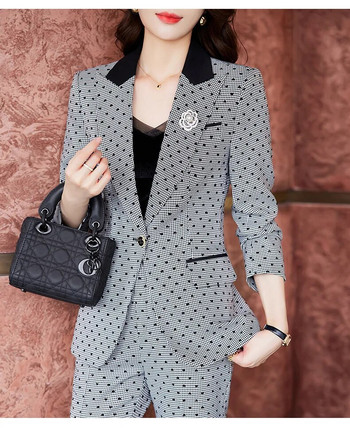 Tesco Γυναικεία Μόδα Κοστούμι 2 τεμαχίων Blazer Flare Παντελόνι Σακάκι καρό κοστούμι για γραφείο Γυναικείο επαγγελματικό κοστούμι για γυναίκες blazer mujer
