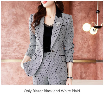 Tesco žensko modno odijelo 2-dijelni blejzer odijelo s širokim hlačama Karirano odijelo Jakna za uredske dame Poslovno odijelo za žene blejzer mujer