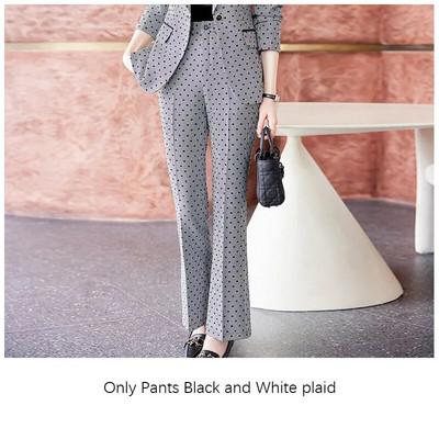 Tesco žensko modno odijelo 2-dijelni blejzer odijelo s širokim hlačama Karirano odijelo Jakna za uredske dame Poslovno odijelo za žene blejzer mujer