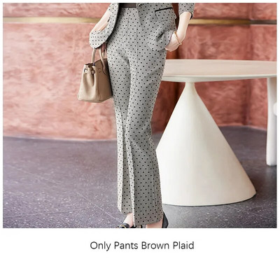 Tesco žensko modno odijelo 2-dijelni blejzer odijelo s širokim hlačama Karirano odijelo Jakna za uredske dame Poslovno odijelo za žene blejzer mujer