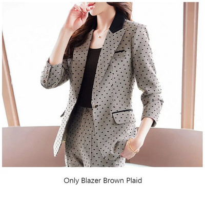 Tesco žensko modno odijelo 2-dijelni blejzer odijelo s širokim hlačama Karirano odijelo Jakna za uredske dame Poslovno odijelo za žene blejzer mujer