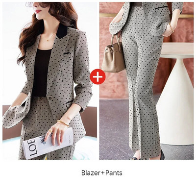 Tesco žensko modno odijelo 2-dijelni blejzer odijelo s širokim hlačama Karirano odijelo Jakna za uredske dame Poslovno odijelo za žene blejzer mujer