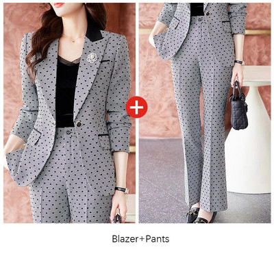 Tesco žensko modno odijelo 2-dijelni blejzer odijelo s širokim hlačama Karirano odijelo Jakna za uredske dame Poslovno odijelo za žene blejzer mujer