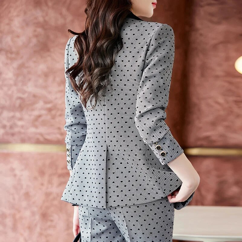 Tesco žensko modno odijelo 2-dijelni blejzer odijelo s širokim hlačama Karirano odijelo Jakna za uredske dame Poslovno odijelo za žene blejzer mujer