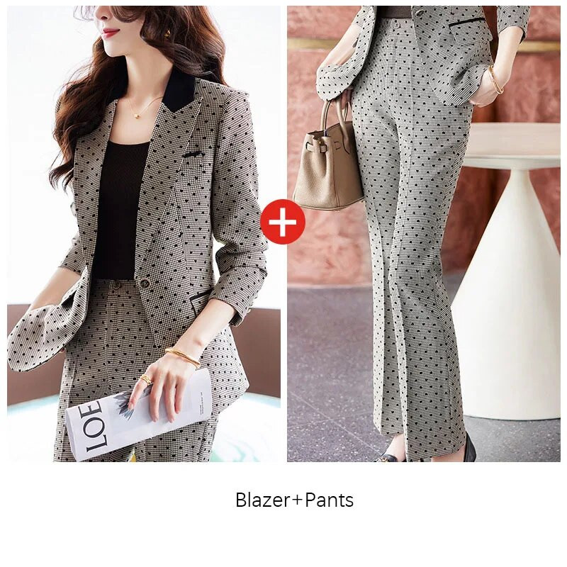 Tesco žensko modno odijelo 2-dijelni blejzer odijelo s širokim hlačama Karirano odijelo Jakna za uredske dame Poslovno odijelo za žene blejzer mujer