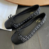 Ženske balerinke velikih veličina s četvrtastim prstima, kostim Cipele od tvida za žene Balerinke od karirane žakard tkanine 1575N