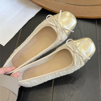 Големи размери Дамски обувки с равни обувки с квадратни пръсти Обувки тип лодка Костюм Обувки от туид за дамски балетки от карирана жакардова тъкан 1575N