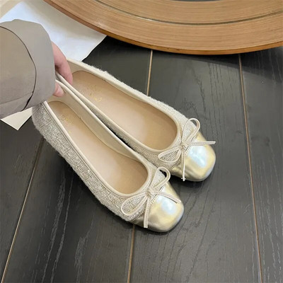 Ženske balerinke velikih veličina s četvrtastim prstima, kostim Cipele od tvida za žene Balerinke od karirane žakard tkanine 1575N