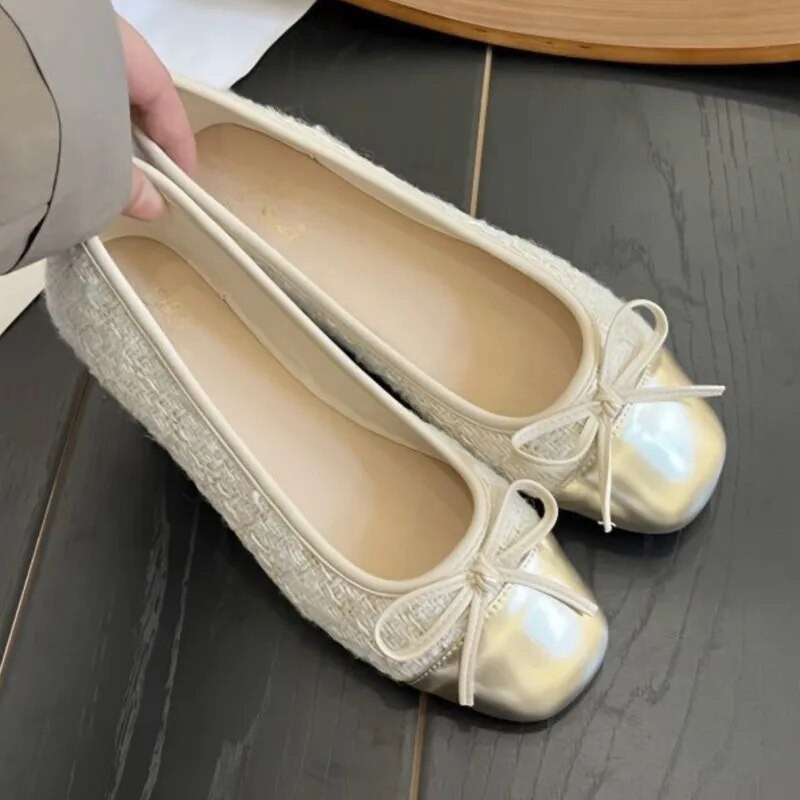 Ženske balerinke velikih veličina s četvrtastim prstima, kostim Cipele od tvida za žene Balerinke od karirane žakard tkanine 1575N