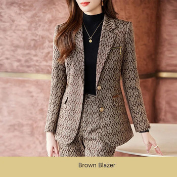 Tesco γυναικείο κοστούμι 2 τεμαχίων με στάμπα blazer κοστούμι παντελόνι Επίσημο σακάκι για γραφείο Lady Slim Flare Pants Κοστούμι για γυναικείο blazer mujer